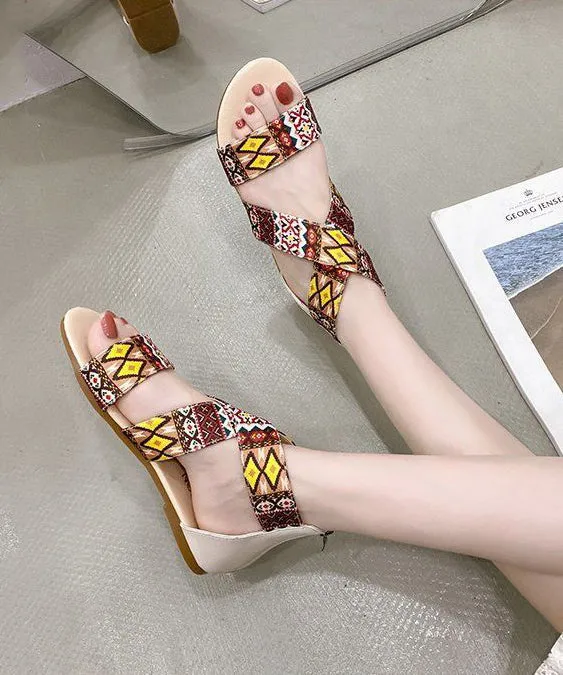 Khaki Sandals Cotton Fabric Stylish Splicing Sandals LY4396