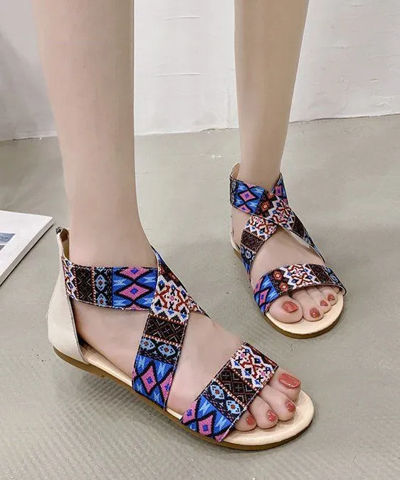 Khaki Sandals Cotton Fabric Stylish Splicing Sandals LY4396
