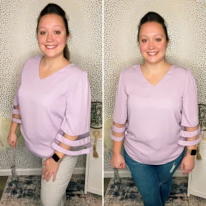 Lavender Mesh Panel 3/4 Sleeve Blouse