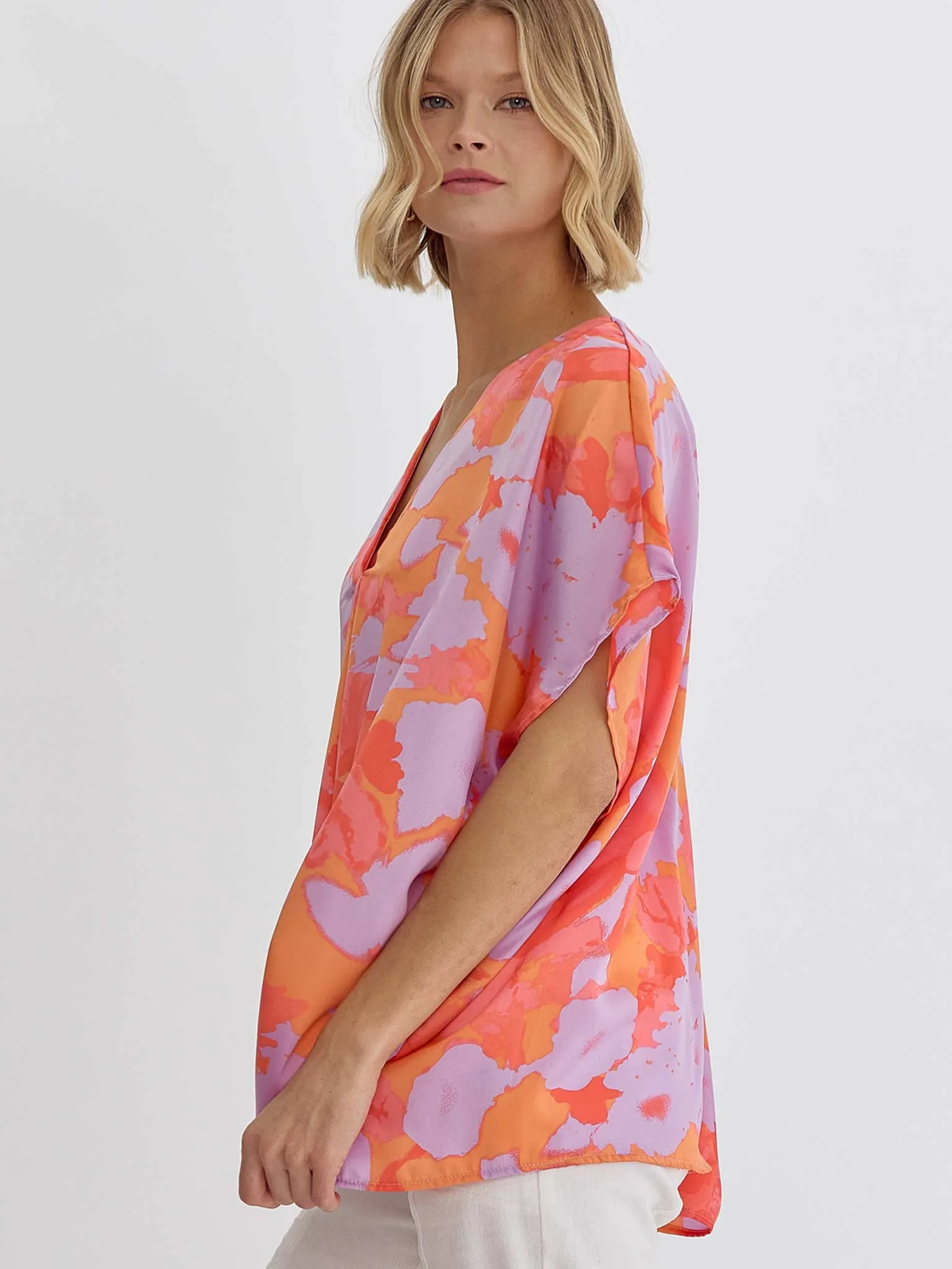 Lavender, Orange, and Coral Pattern Blouse
