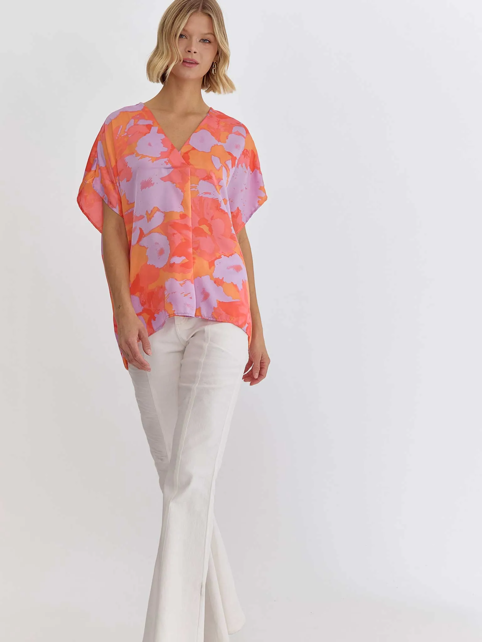 Lavender, Orange, and Coral Pattern Blouse
