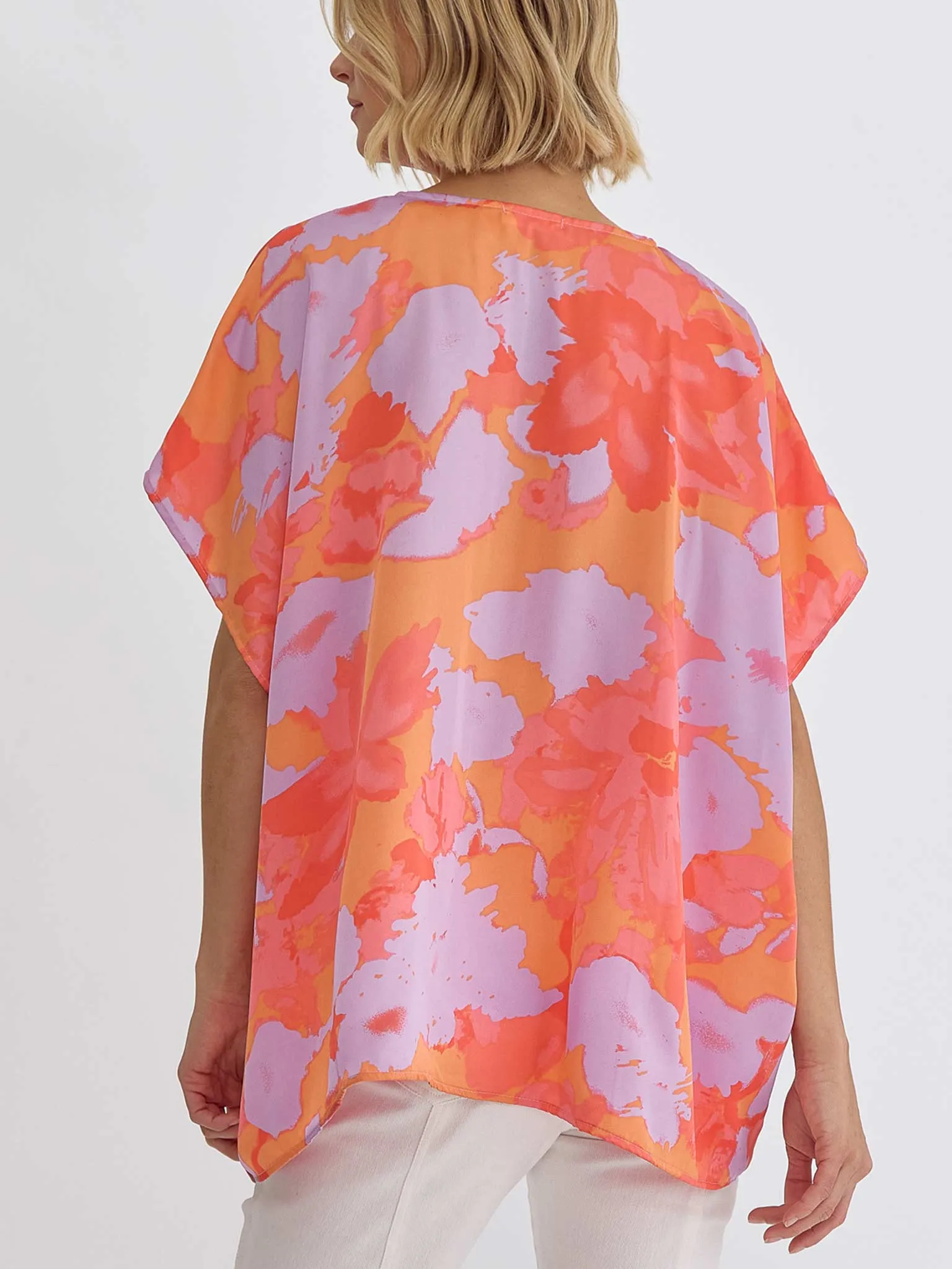 Lavender, Orange, and Coral Pattern Blouse