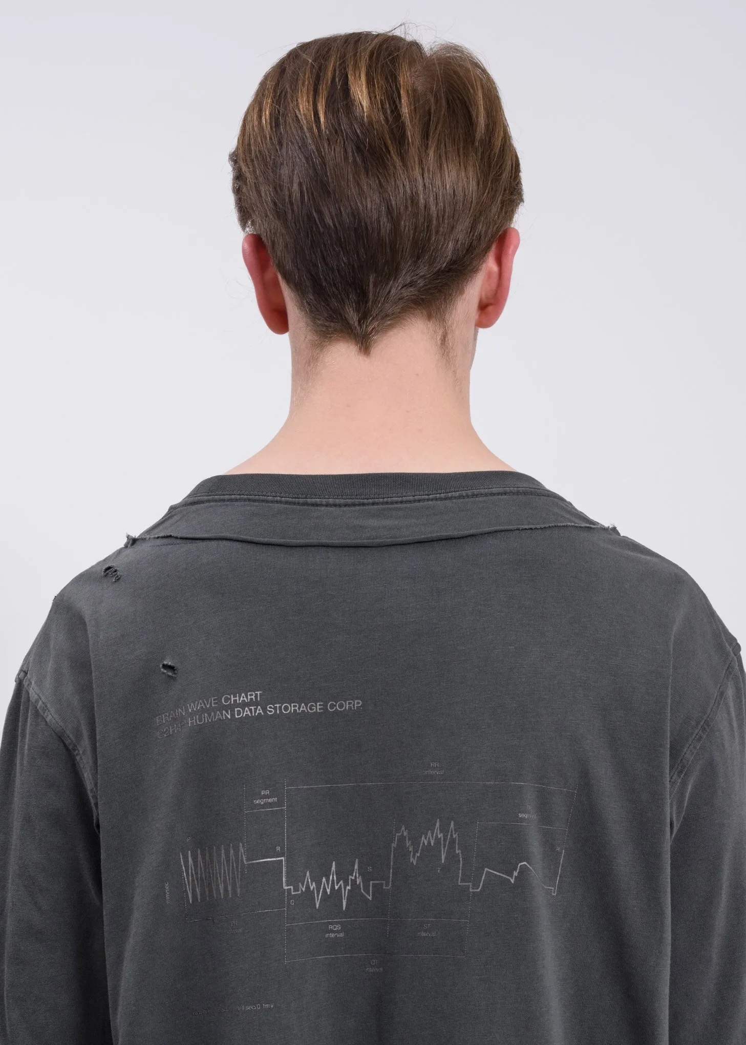 Light Grey Distressed Double Layer Long Sleeves T-Shirt