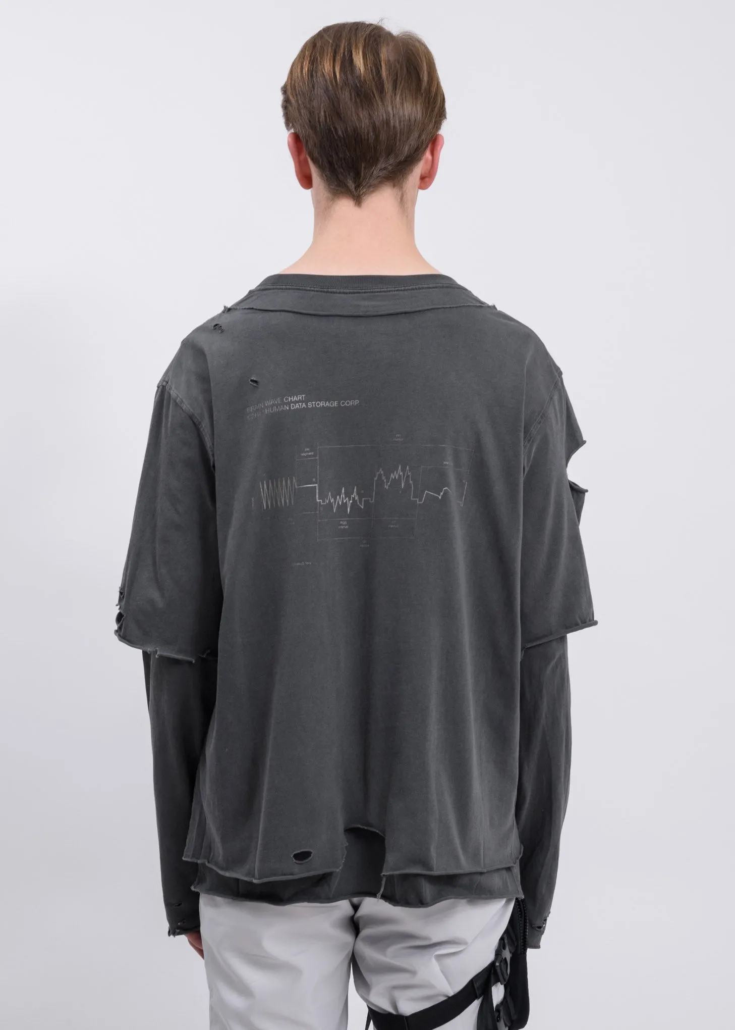Light Grey Distressed Double Layer Long Sleeves T-Shirt