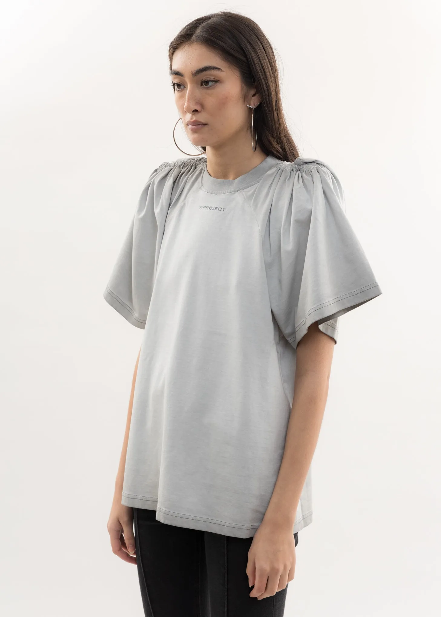Light Grey RUCHED SHOULDER T-Shirt