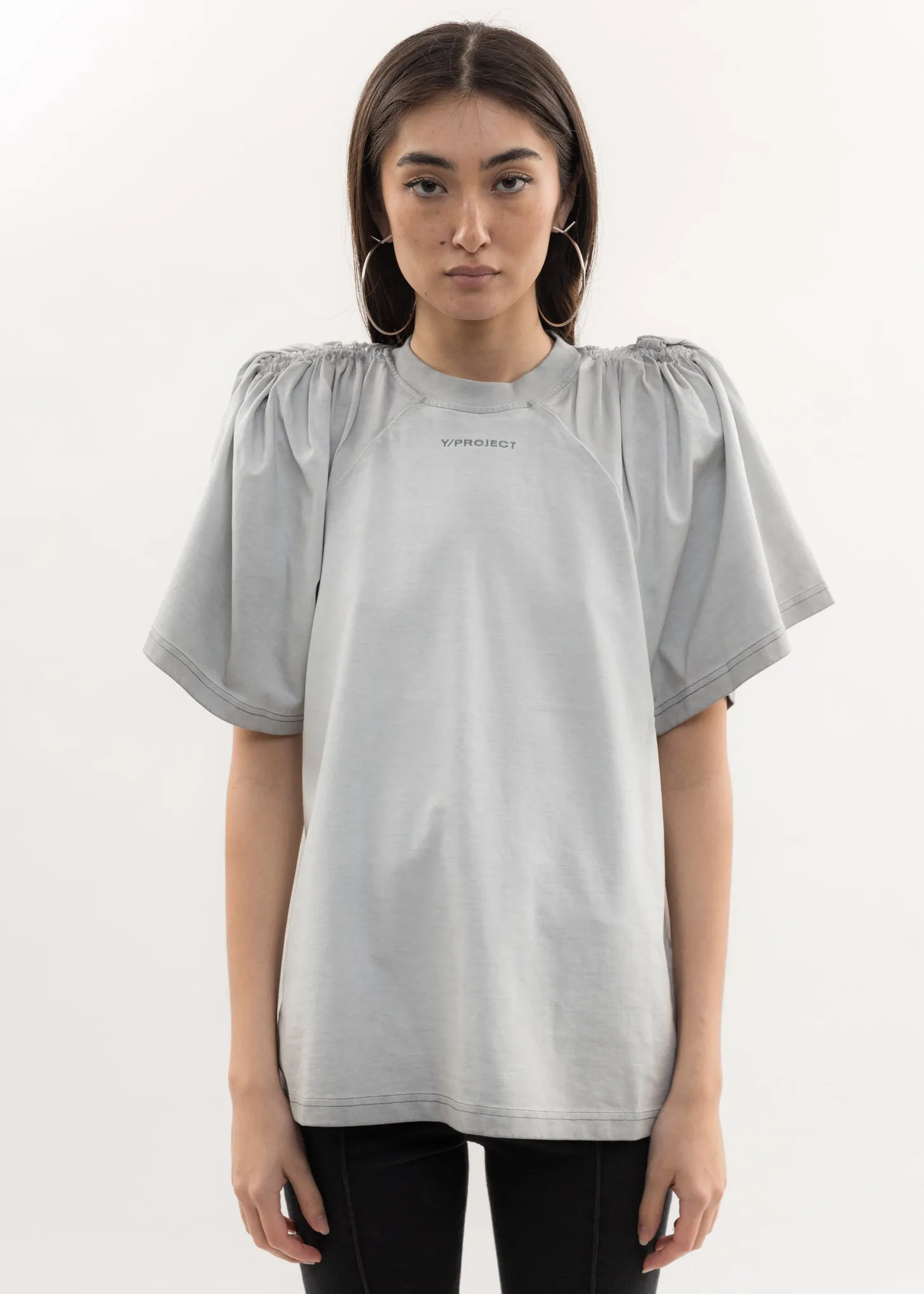 Light Grey RUCHED SHOULDER T-Shirt
