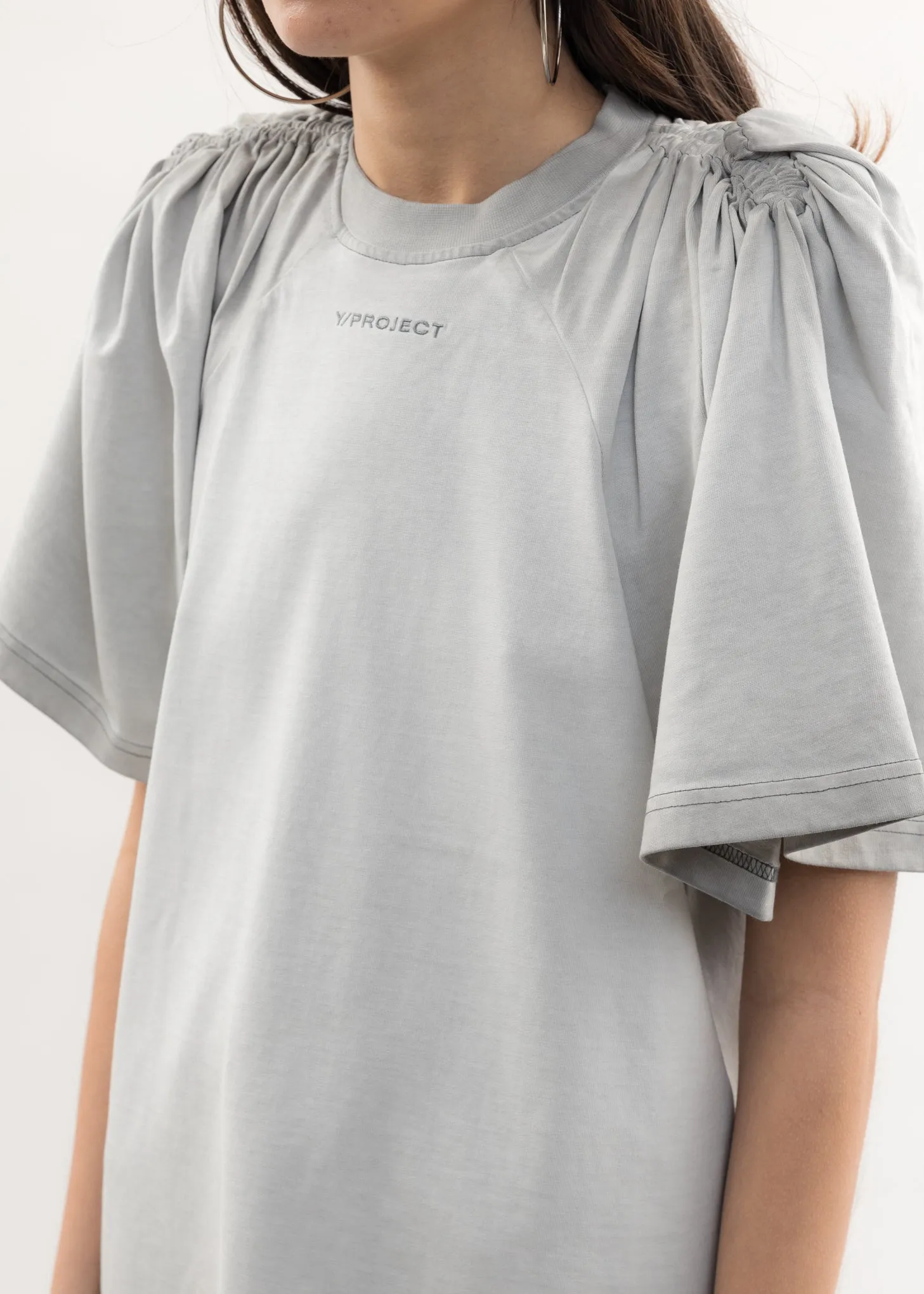 Light Grey RUCHED SHOULDER T-Shirt