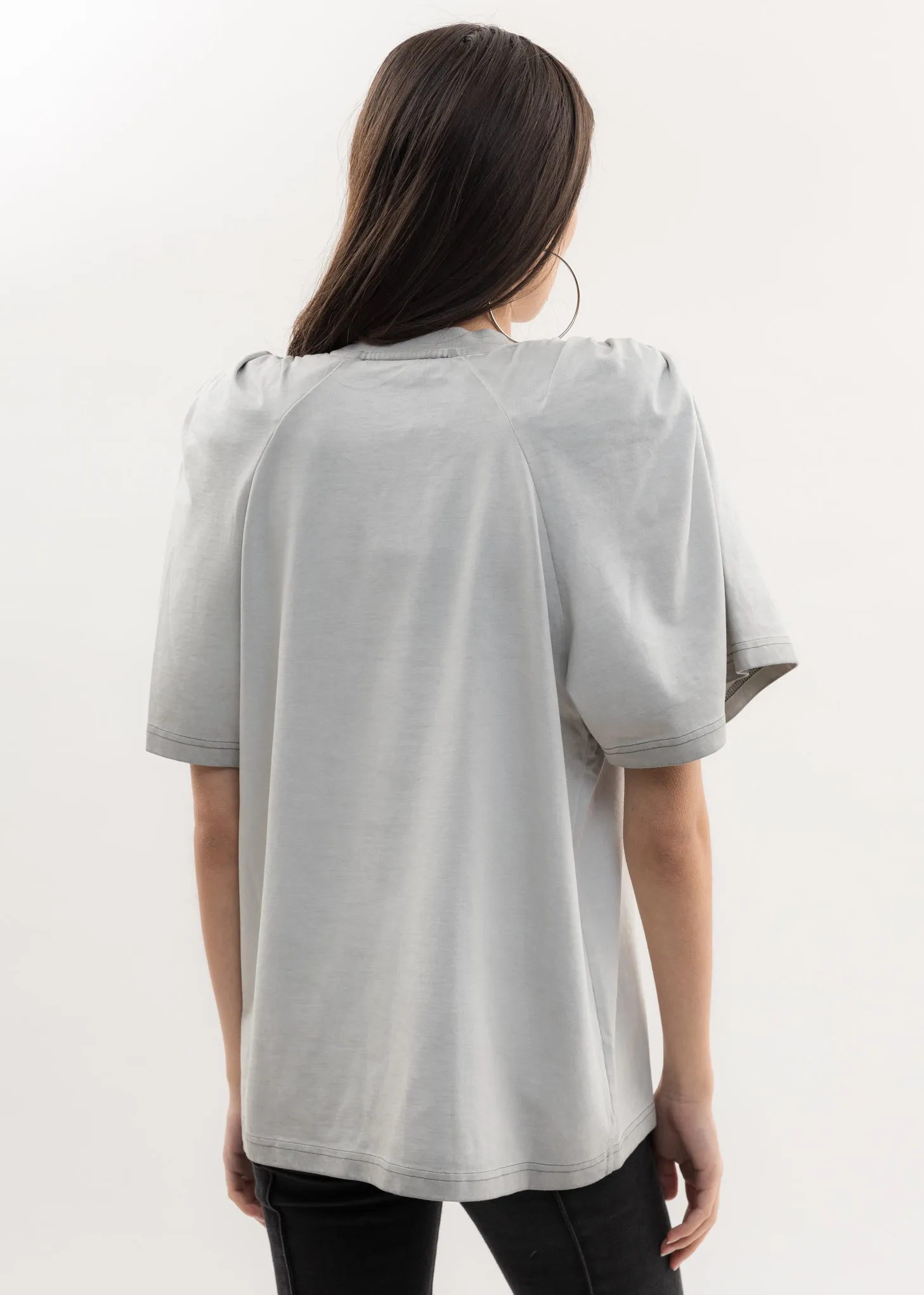 Light Grey RUCHED SHOULDER T-Shirt