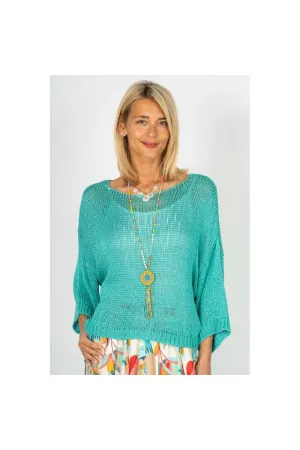 Look Mode Open Knit Sweater  Seafoam & Red Cherry