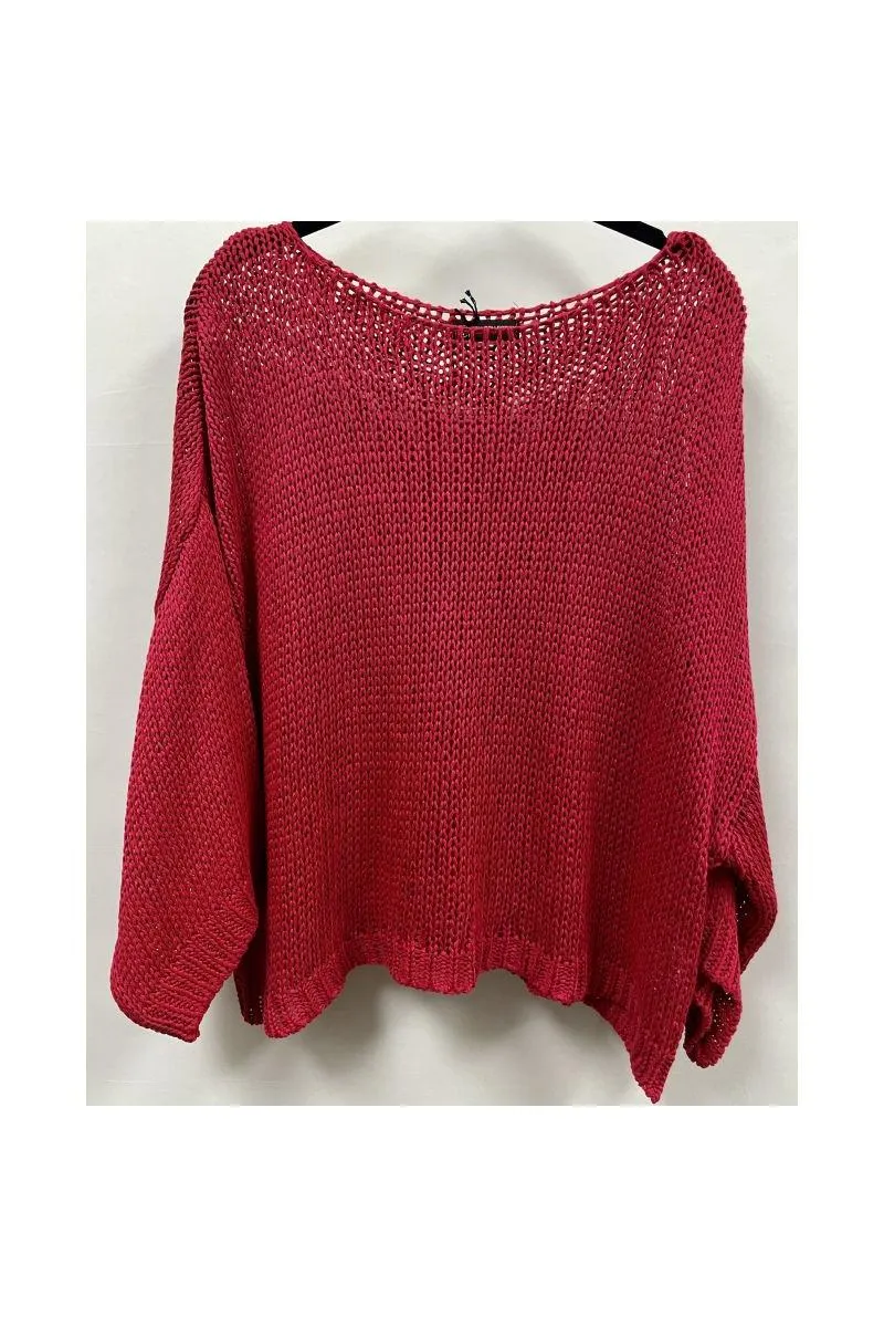 Look Mode Open Knit Sweater  Seafoam & Red Cherry