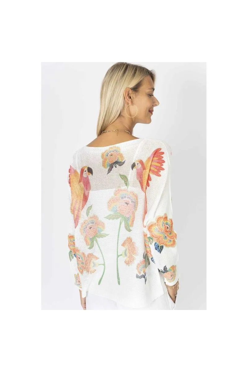  Look Mode Parrot Print Batwing Sweater  Made in Italy