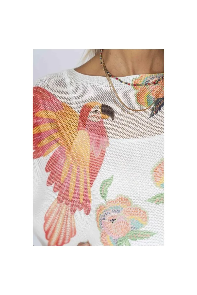  Look Mode Parrot Print Batwing Sweater  Made in Italy