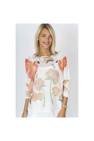  Look Mode Parrot Print Batwing Sweater  Made in Italy