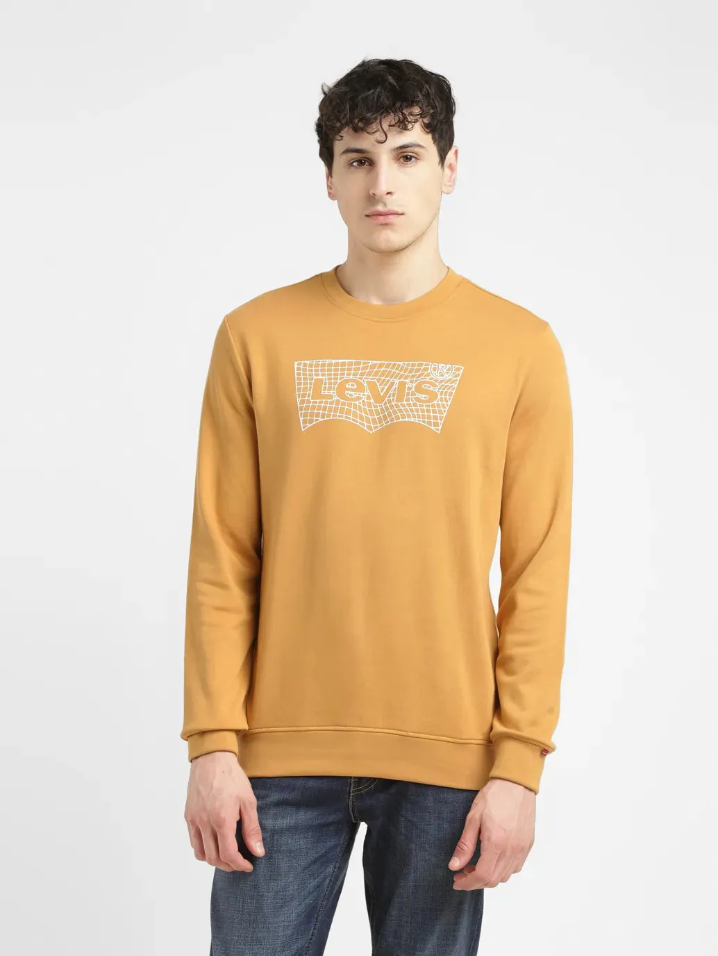 Men's Brand Logo Ochre Crew Neck Sweatshirt