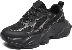 Mens Breathable Mesh Lace-Up Chunky Sneakers Casual Soft Non-Slip Outdoor Sports Shoes for Walking Tennis Jogging
