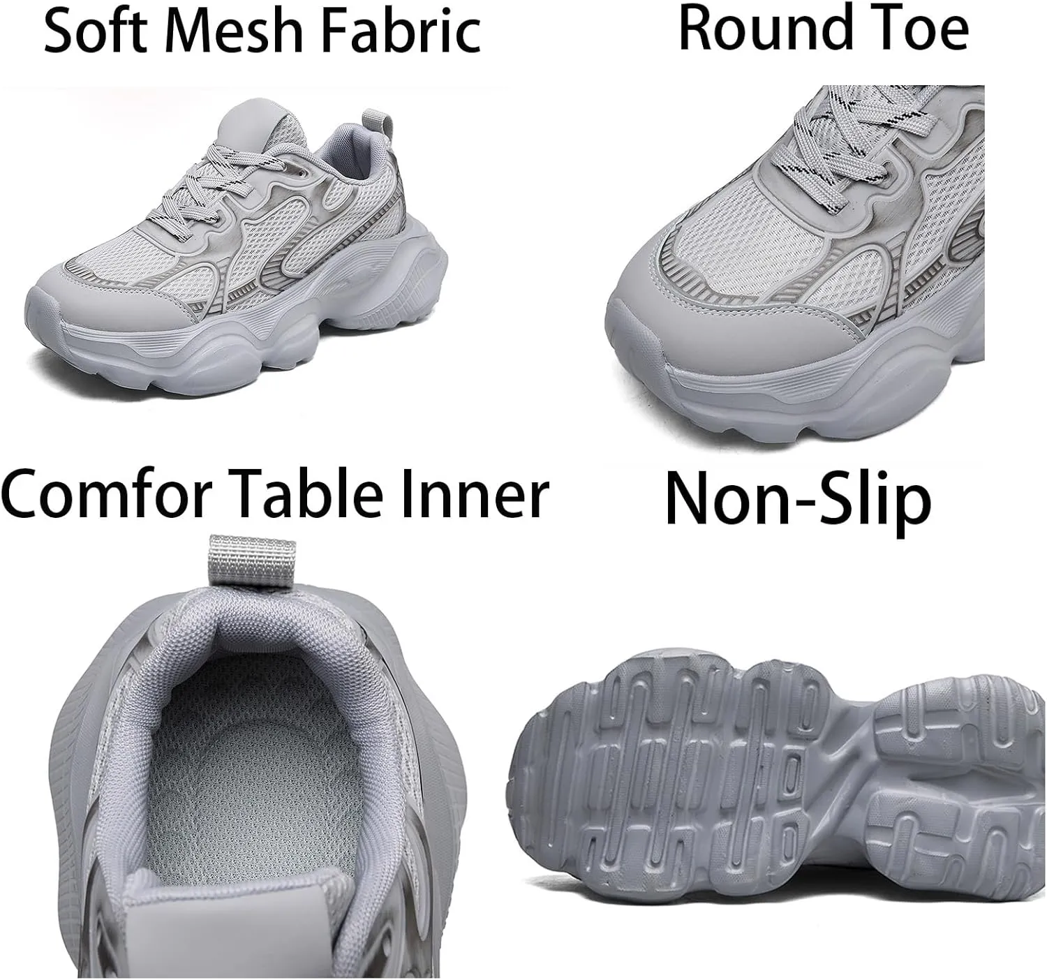 Mens Breathable Mesh Lace-Up Chunky Sneakers Casual Soft Non-Slip Outdoor Sports Shoes for Walking Tennis Jogging
