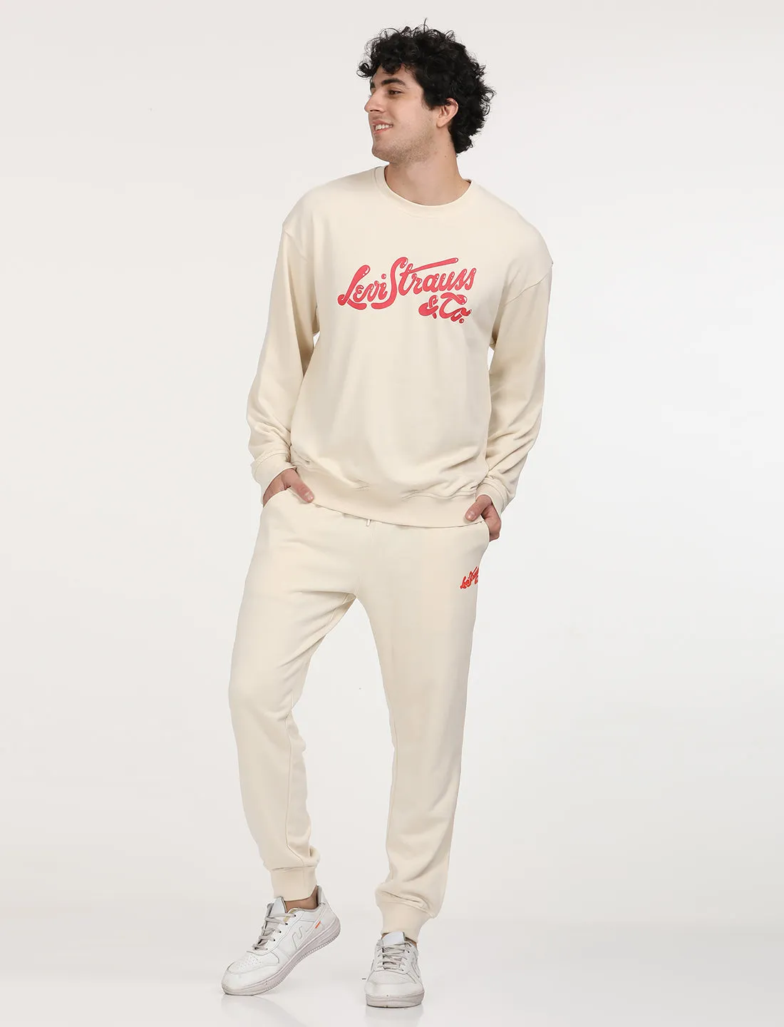Men's Solid Beige Crew Neck Sweatshirt