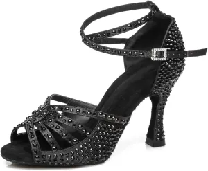 Minishion Women's Ankle Strap Beading Ballroom Dance Shoes Evening Sandals L430