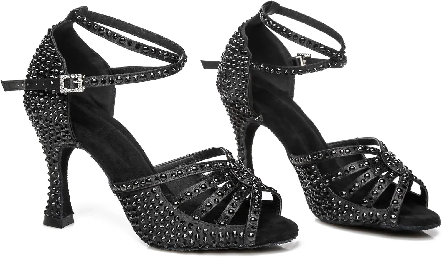 Minishion Women's Ankle Strap Beading Ballroom Dance Shoes Evening Sandals L430