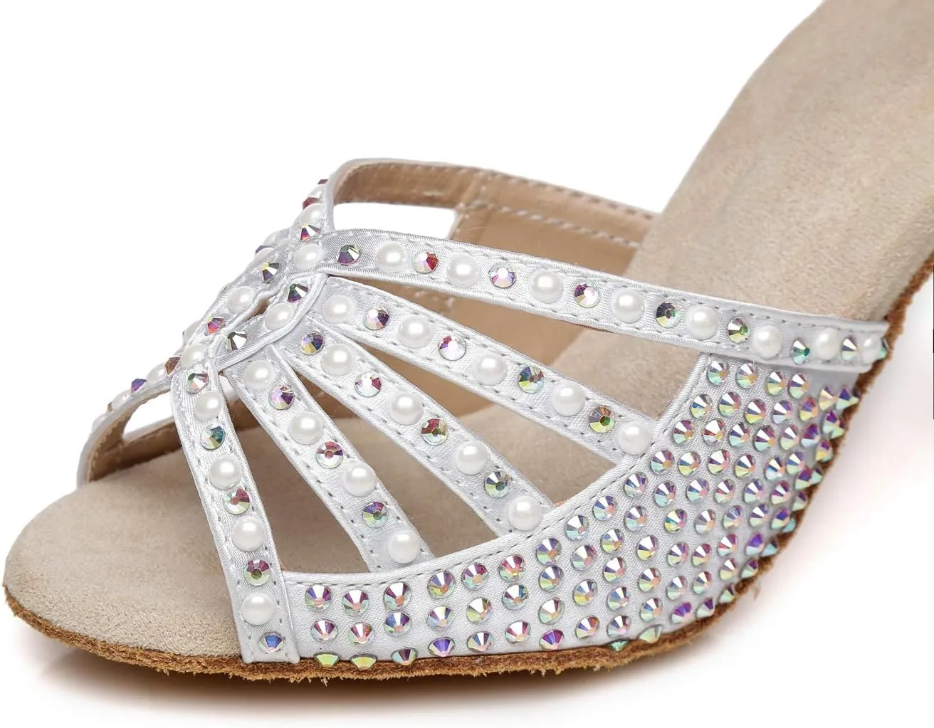 Minishion Women's Ankle Strap Beading Ballroom Dance Shoes Evening Sandals L430