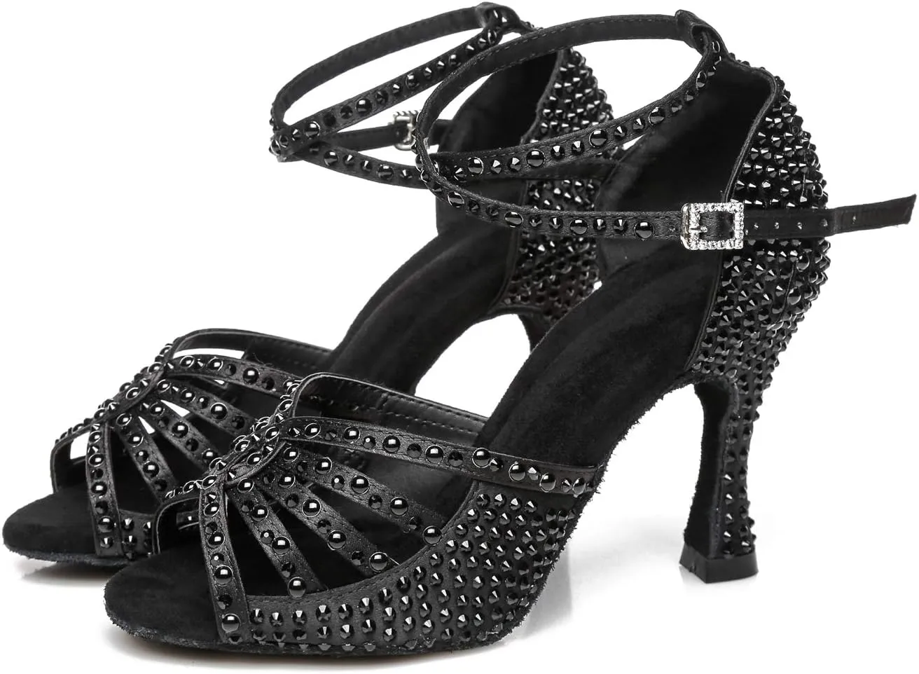 Minishion Women's Ankle Strap Beading Ballroom Dance Shoes Evening Sandals L430