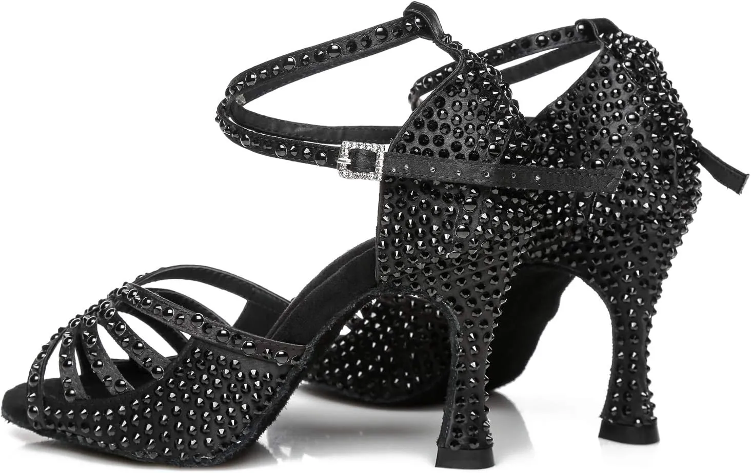 Minishion Women's Ankle Strap Beading Ballroom Dance Shoes Evening Sandals L430
