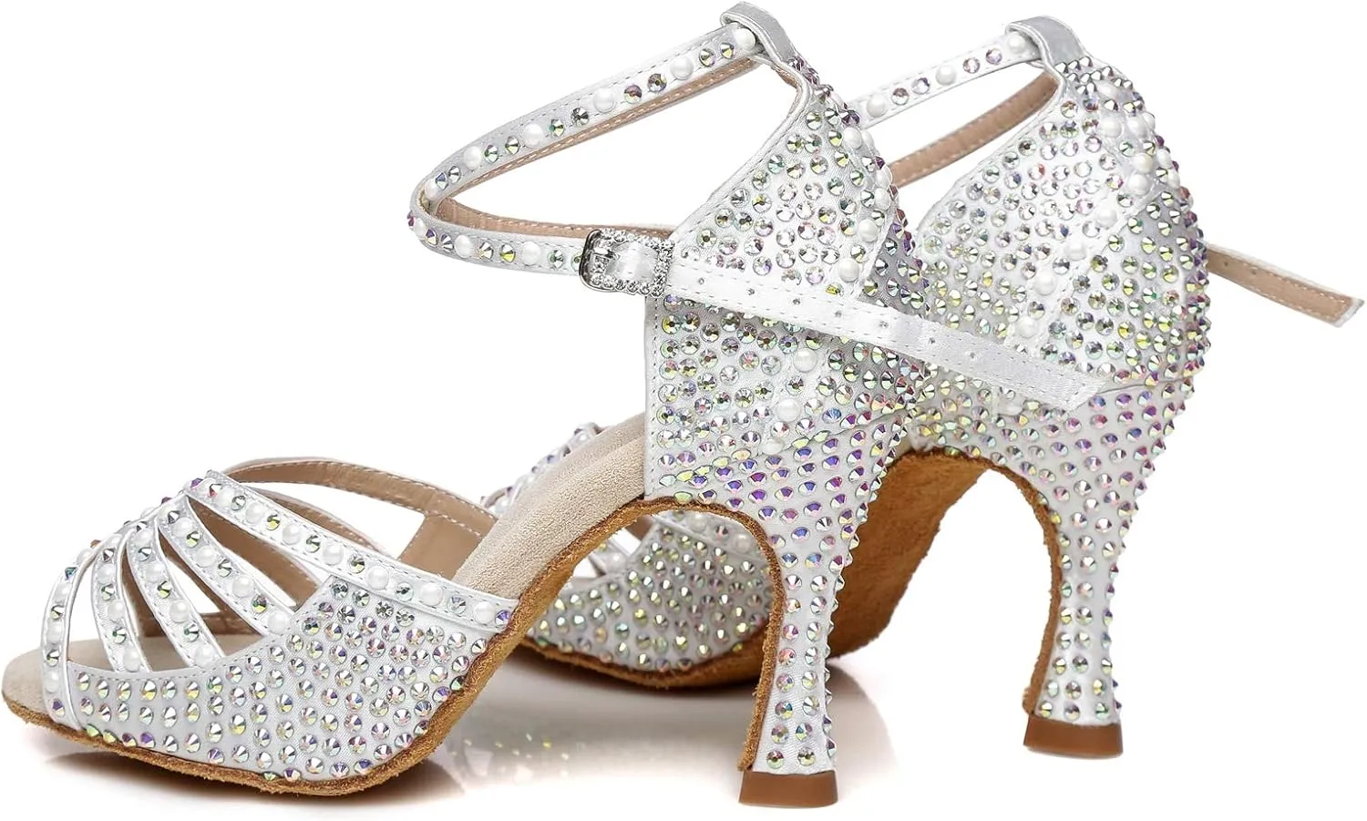 Minishion Women's Ankle Strap Beading Ballroom Dance Shoes Evening Sandals L430