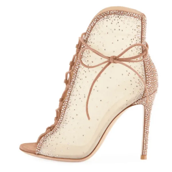 Nude Strap Rhinestone Cutout Sandals