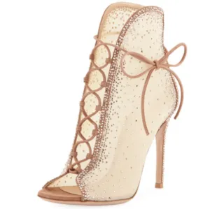 Nude Strap Rhinestone Cutout Sandals