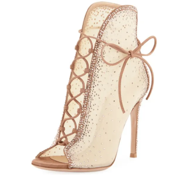 Nude Strap Rhinestone Cutout Sandals