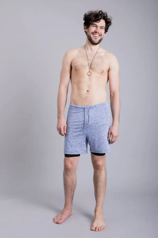 OHMME //  2-DOGS LINED MENS YOGA SHORTS - BLUE