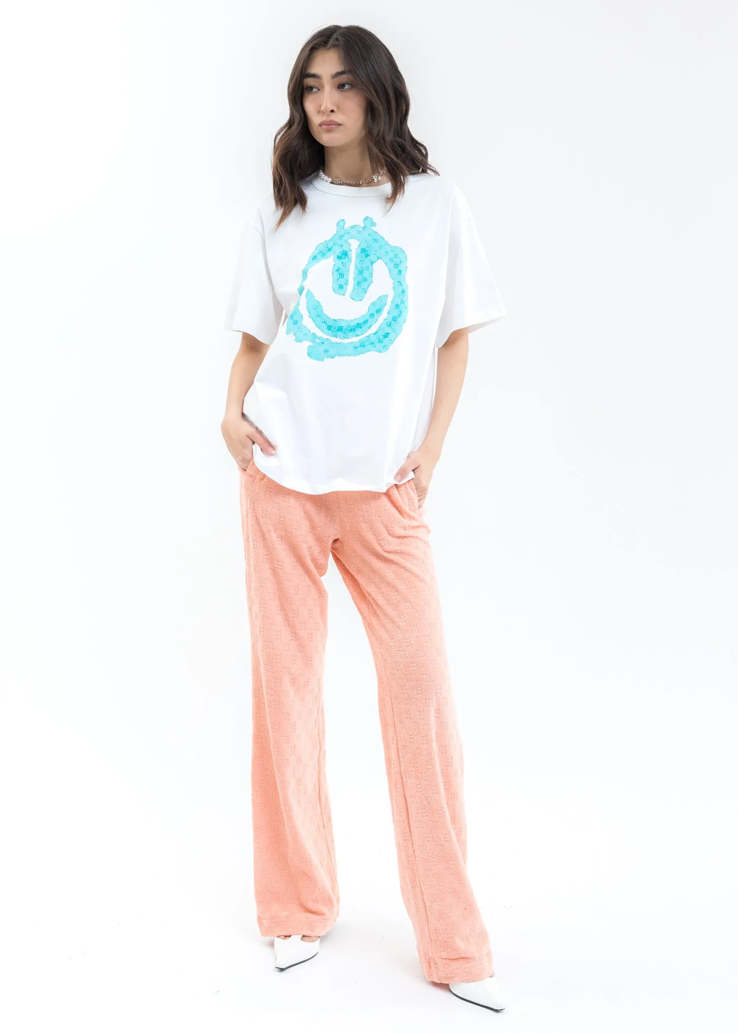 Peach MONOGRAM TOWELLING RELAXED Trousers