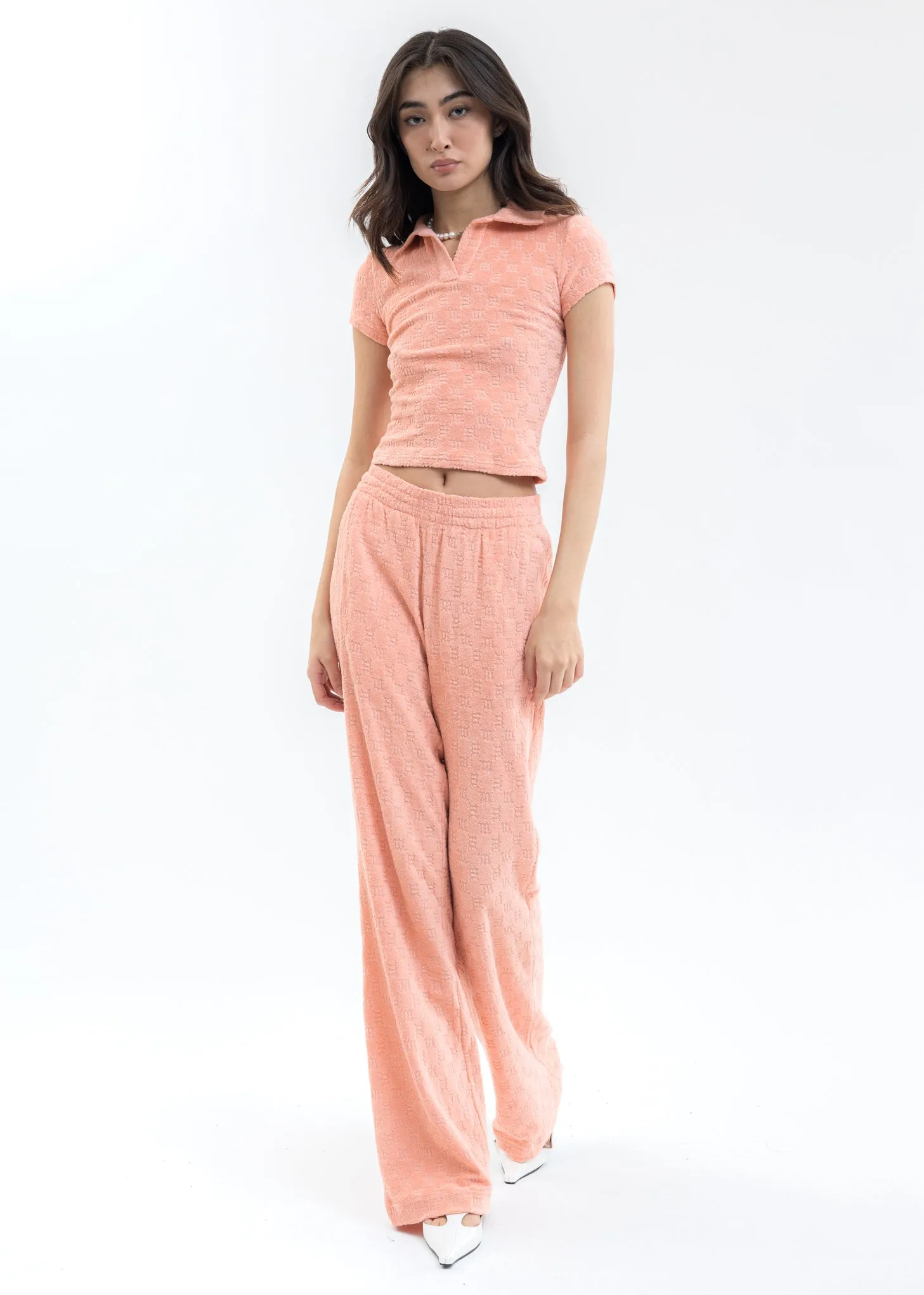 Peach MONOGRAM TOWELLING RELAXED Trousers