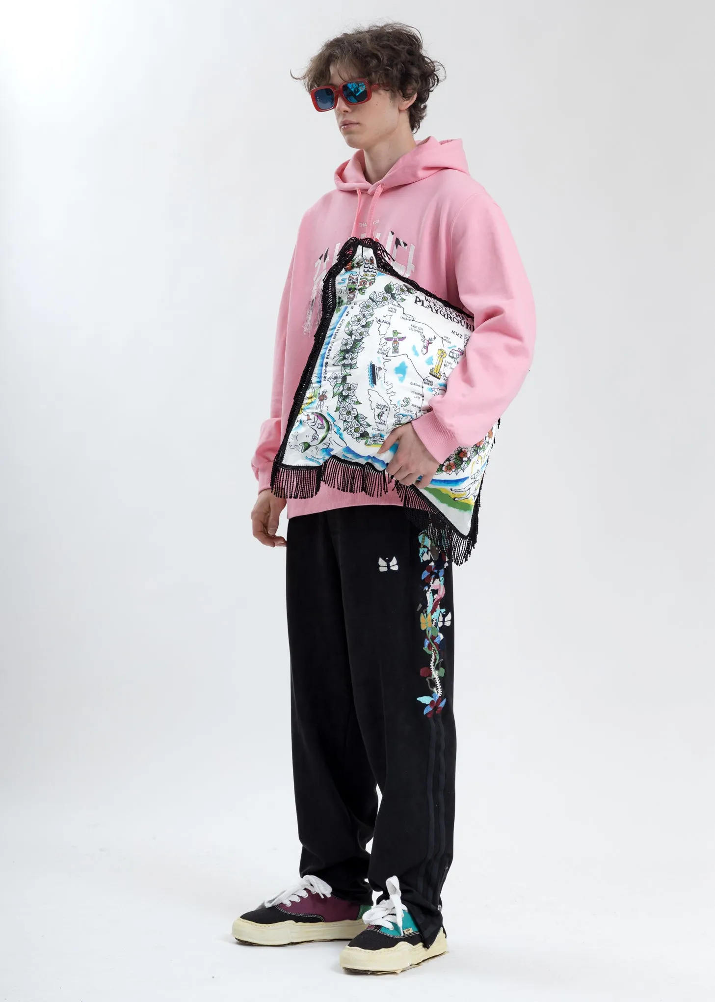 Pink Thank You Fringe Embroidery Hoodie