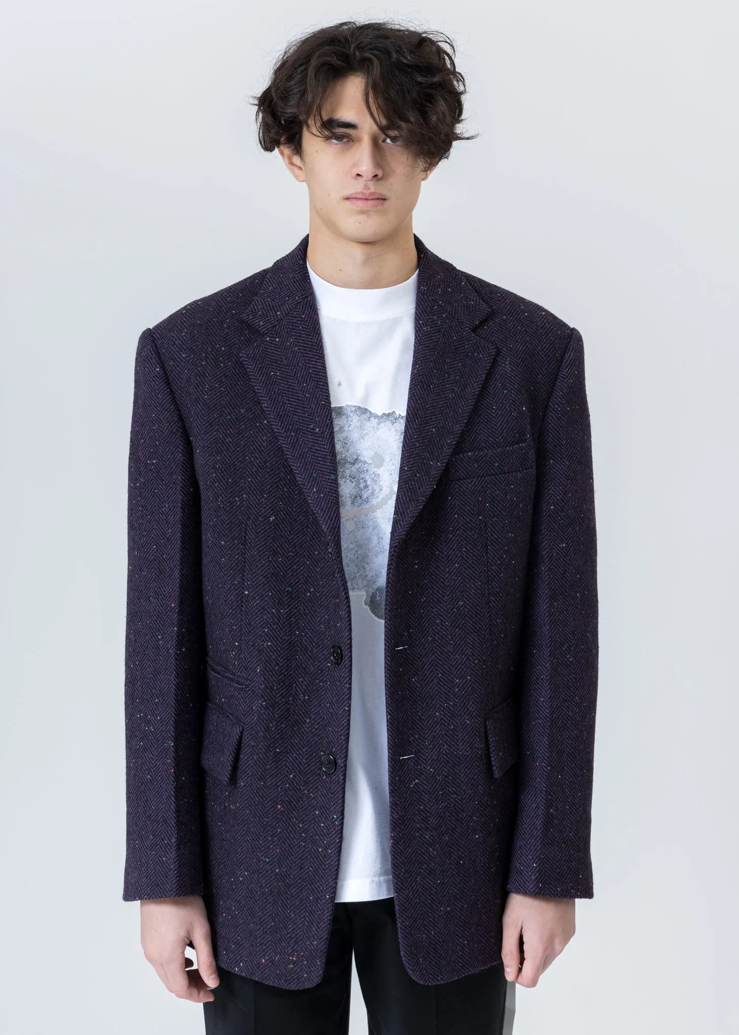 Purple Violet Herringbone Wool Blazer