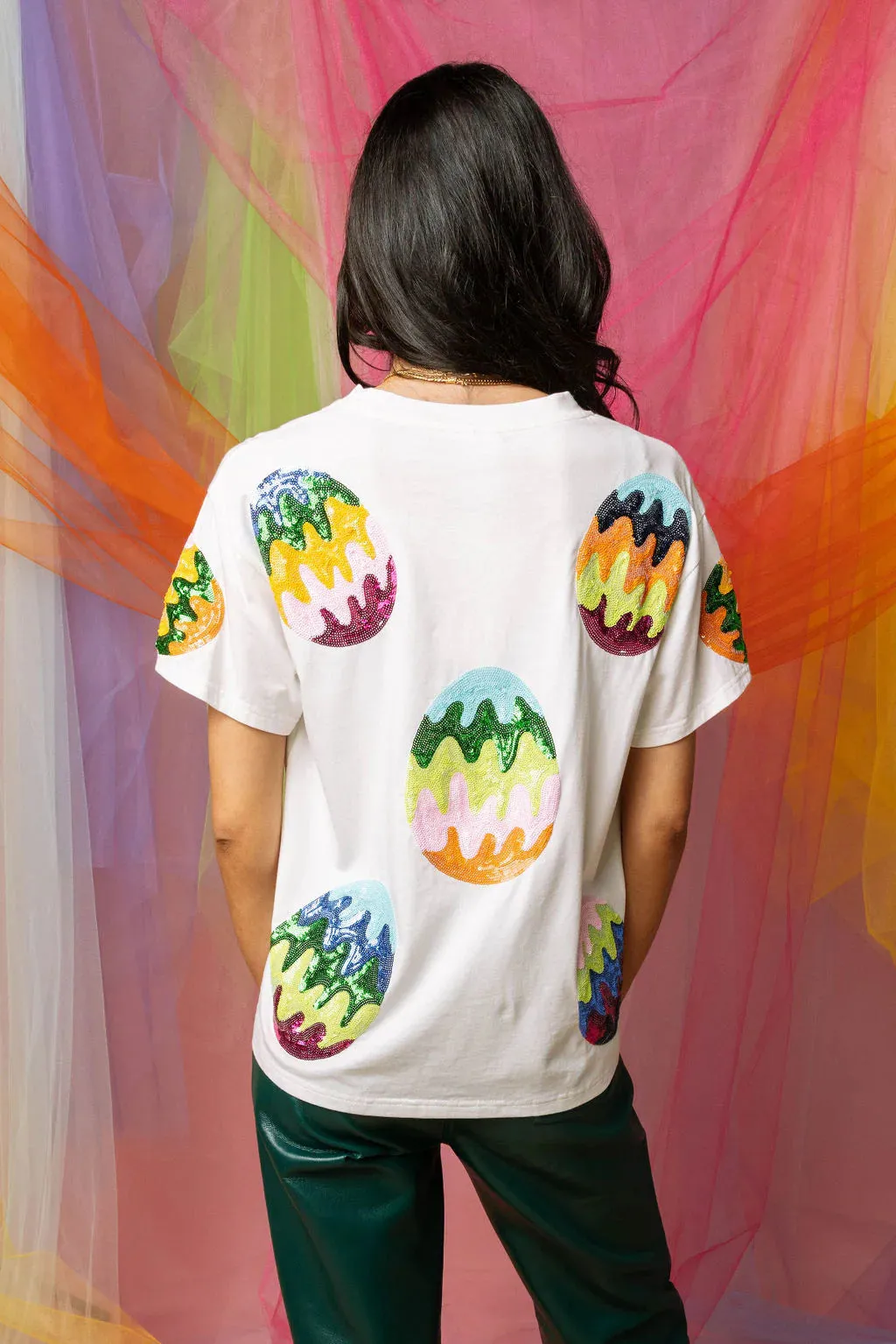  Queen of Sparkles White Groovy Easter Egg Tee 