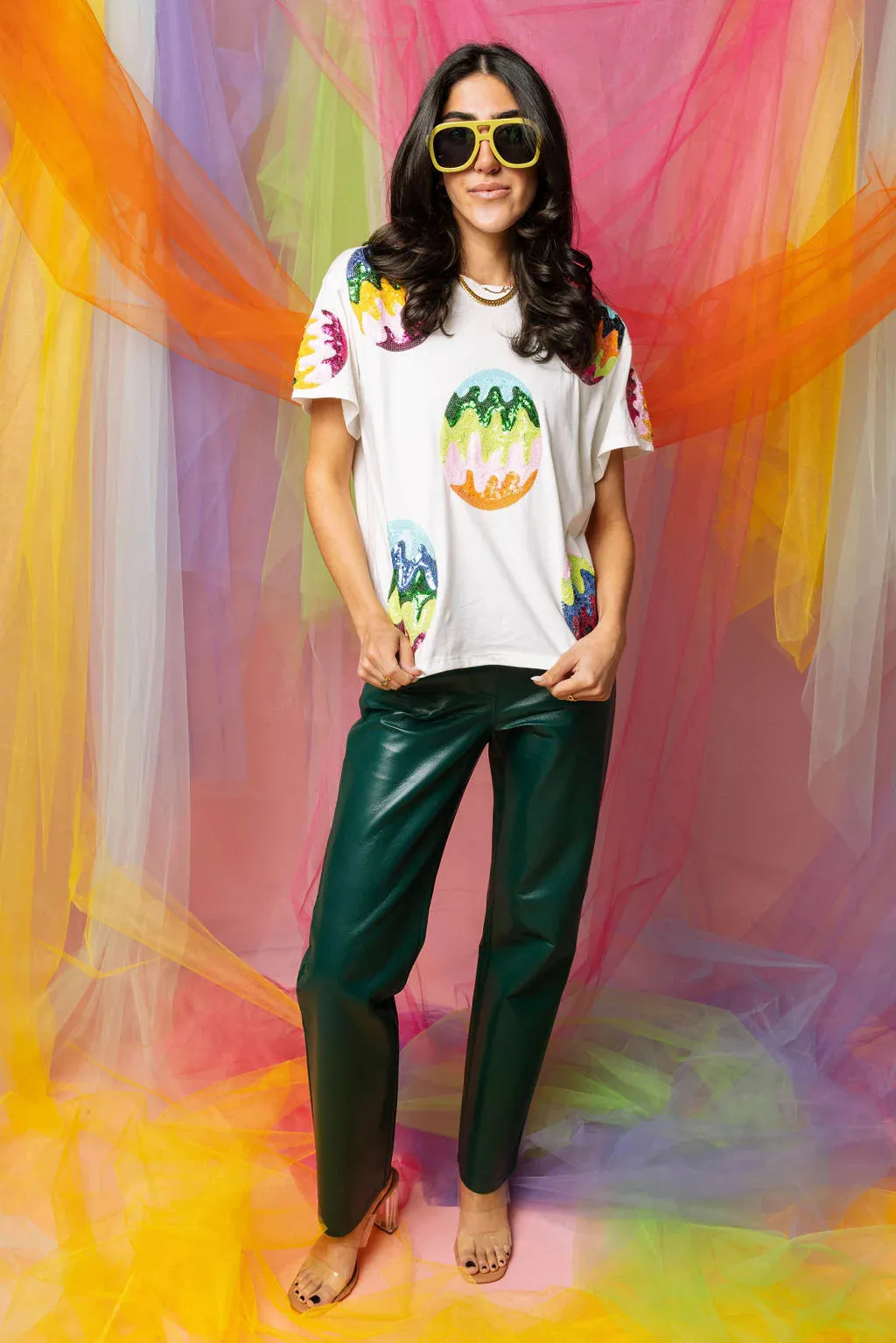  Queen of Sparkles White Groovy Easter Egg Tee 