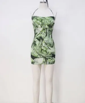 "Spring Vibes In Every Step" Halter Tie Neck & Back Mini Dress.
