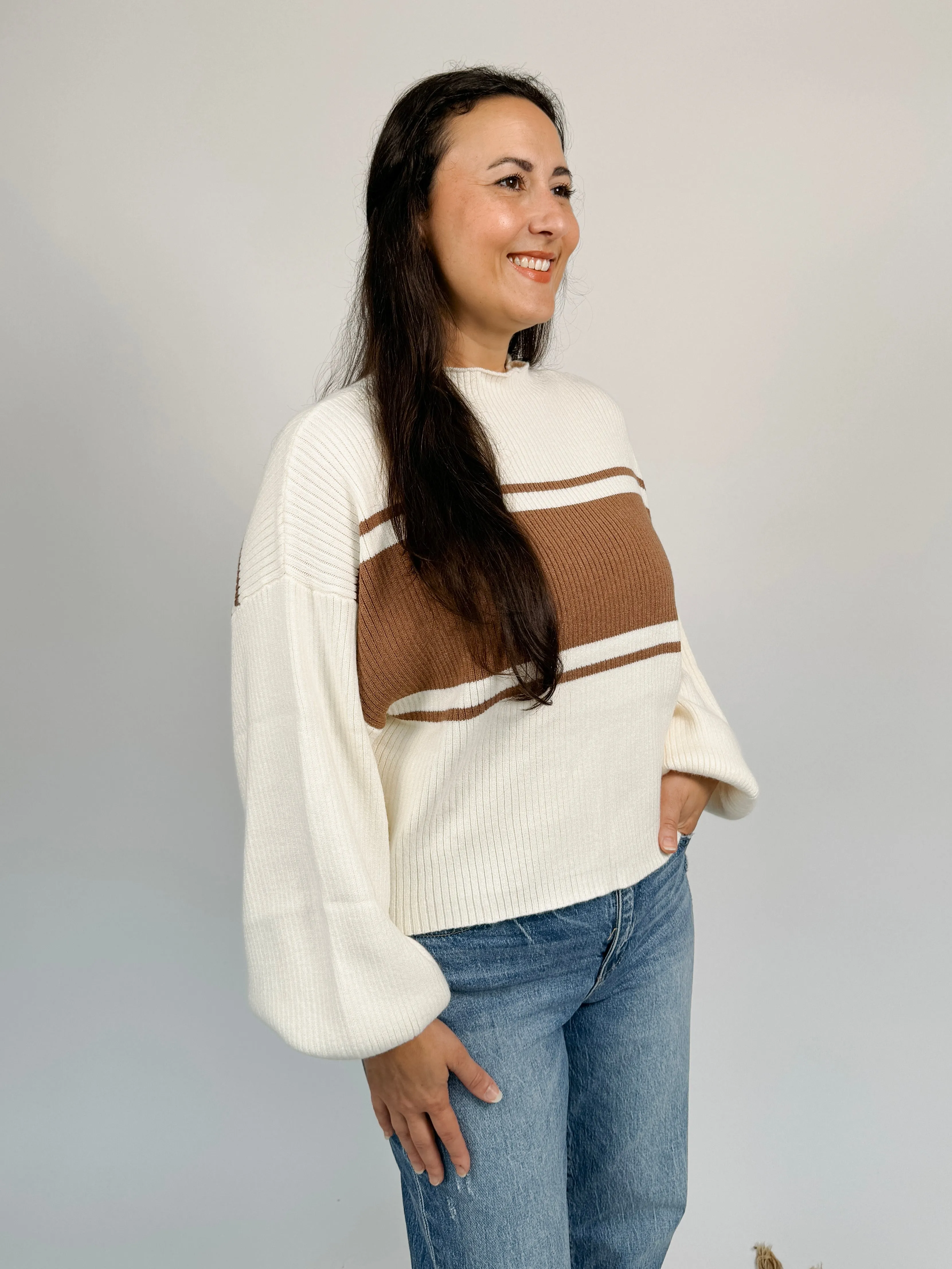 Remi Stripe Mock Neck Sweater