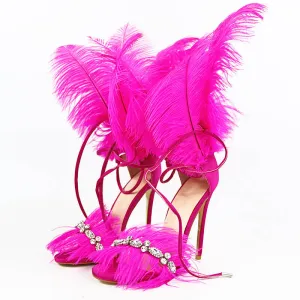 Rhinestone High Heel Fur Party Sandals
