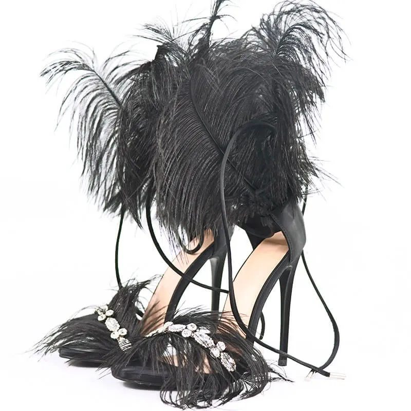 Rhinestone High Heel Fur Party Sandals