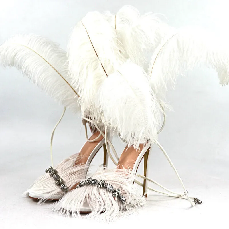 Rhinestone High Heel Fur Party Sandals