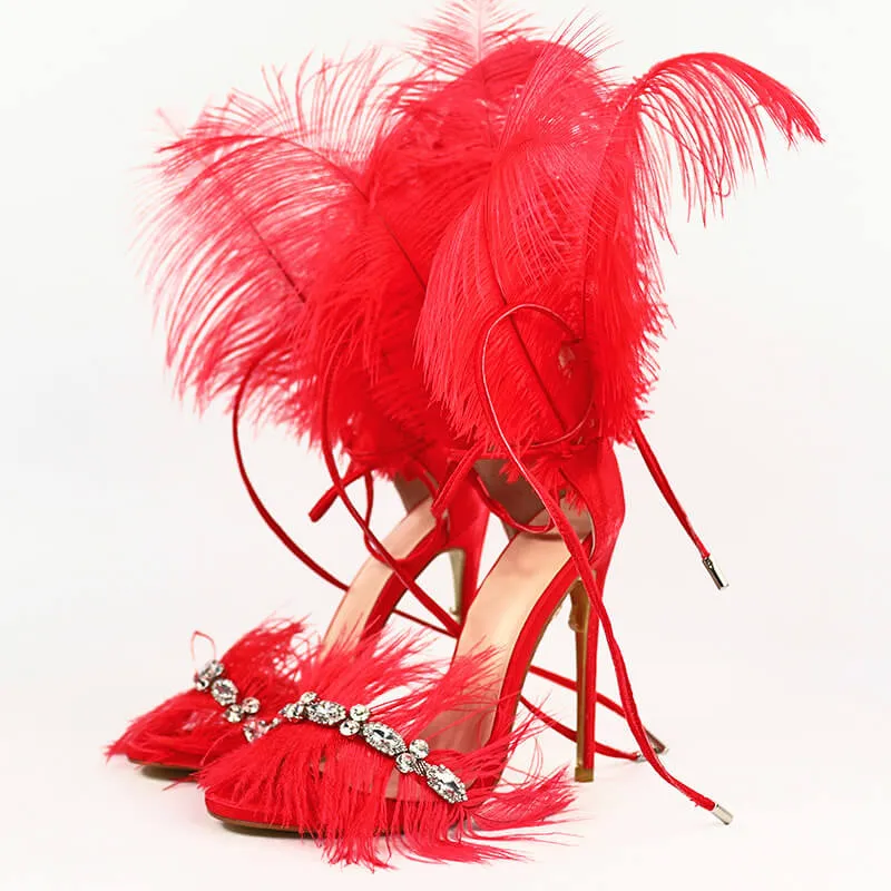Rhinestone High Heel Fur Party Sandals