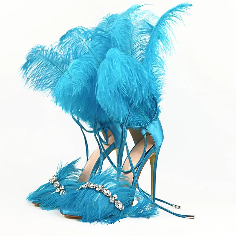 Rhinestone High Heel Fur Party Sandals