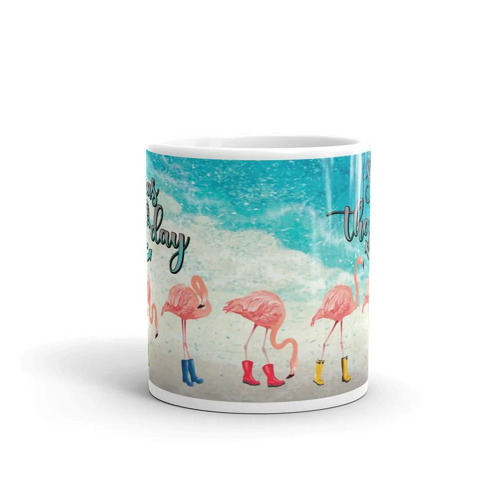 Seas The Day Flamingos In Rain Boots Mug