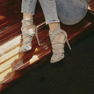 Sexy Beige Strap Peep Toe Cutout High Heel Sandals