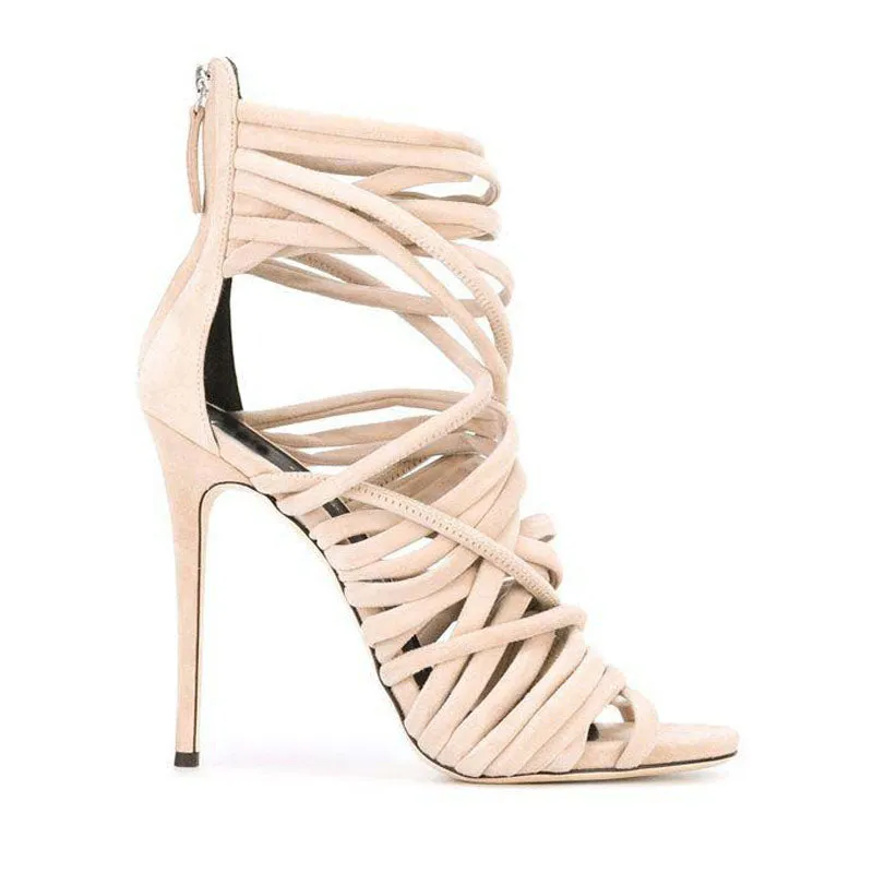 Sexy Beige Strap Peep Toe Cutout High Heel Sandals
