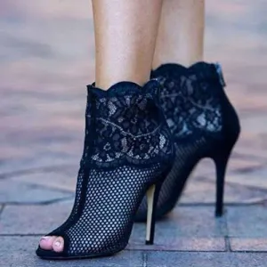 Sexy Black Lace Peep Toe High Heel Sandals