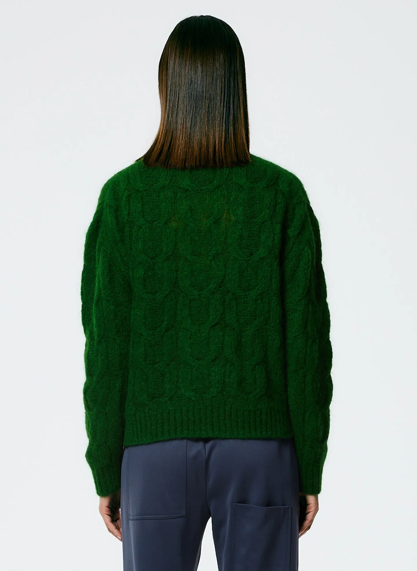 Soft Mohair Cable Crewneck Easy Pullover