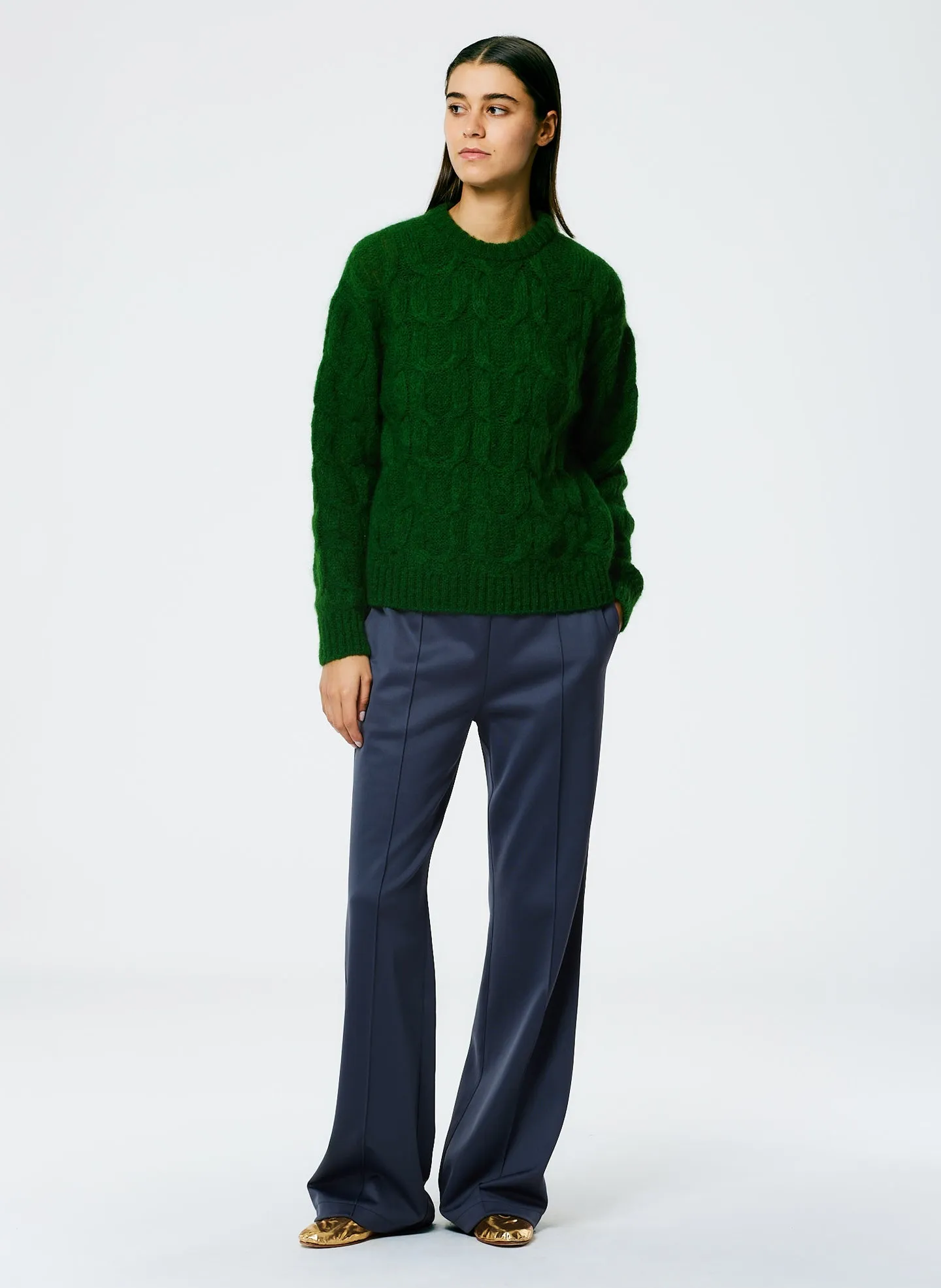 Soft Mohair Cable Crewneck Easy Pullover